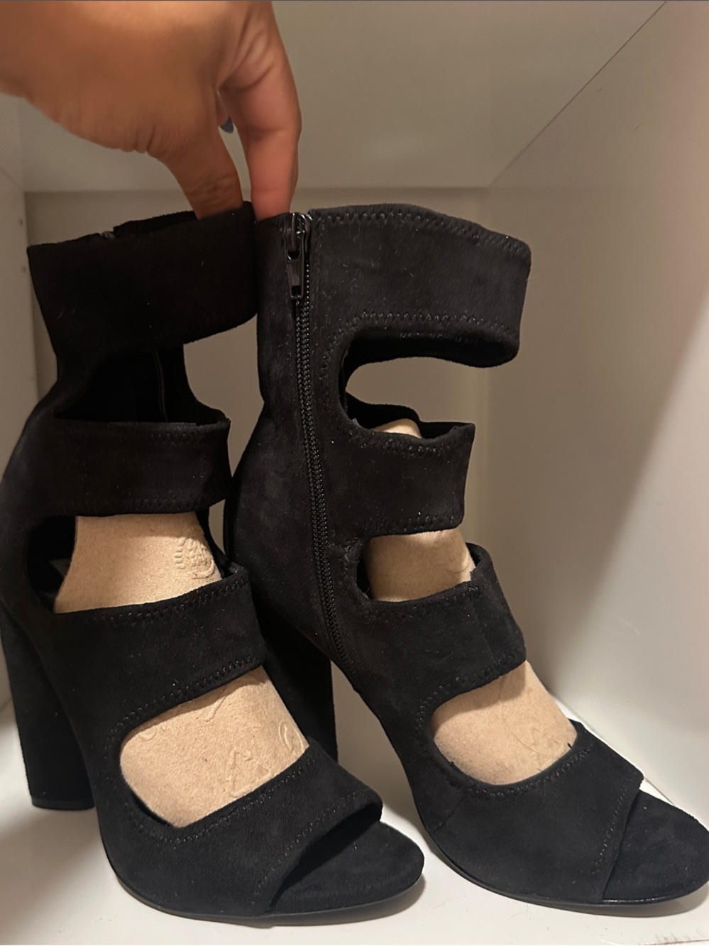 Steve Madden Black Suede Cutout Block Heel Sandals